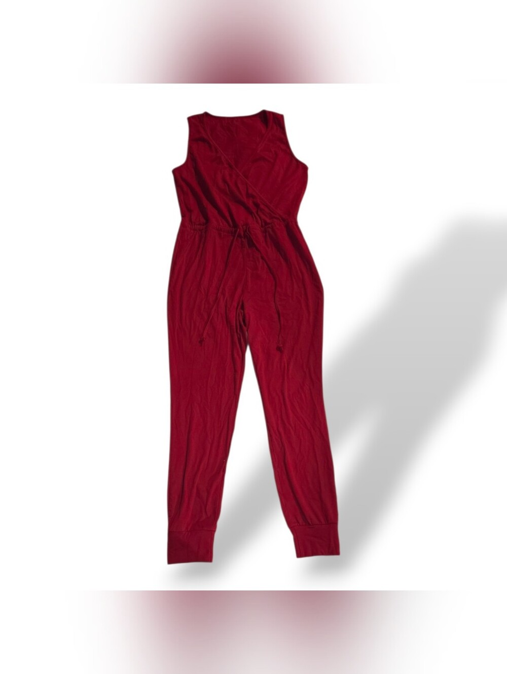 Sleeveless Burgundy Drawstring Waist Jumpsuit